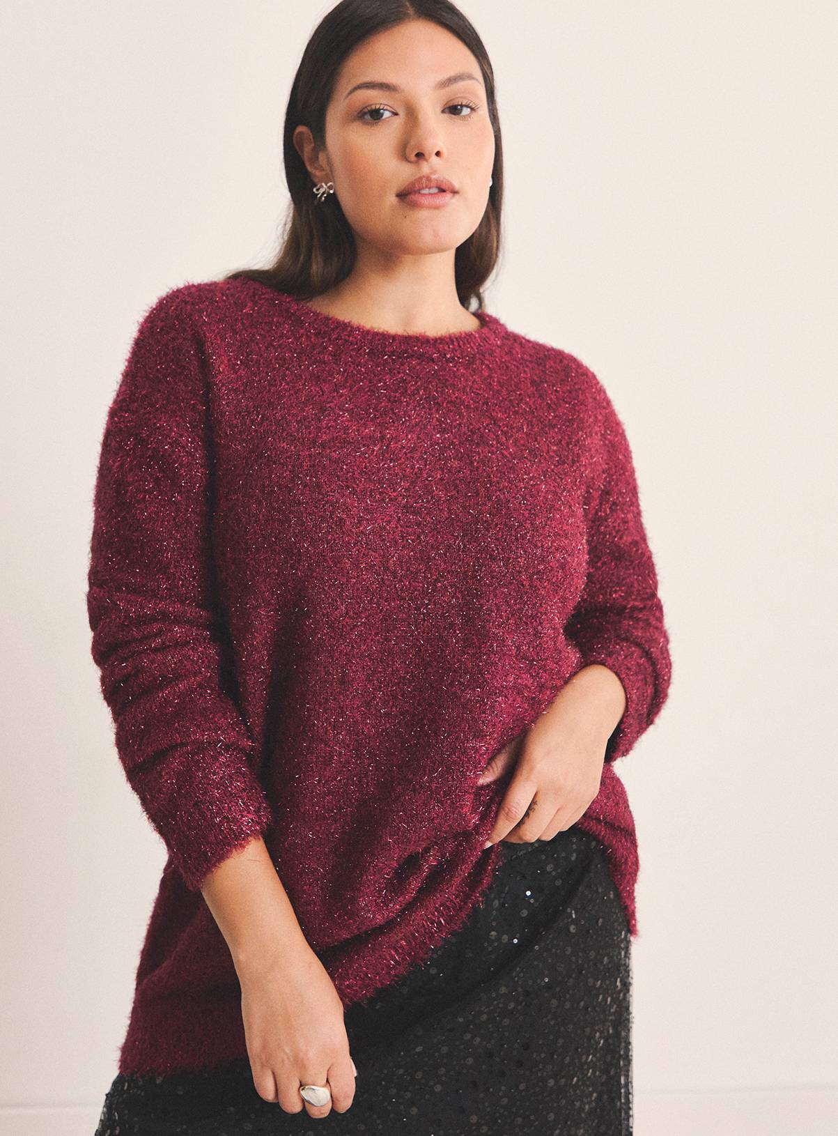 SIMPLY BE Tinsel Knit Bow Back Jumper 12-14 - Image 1